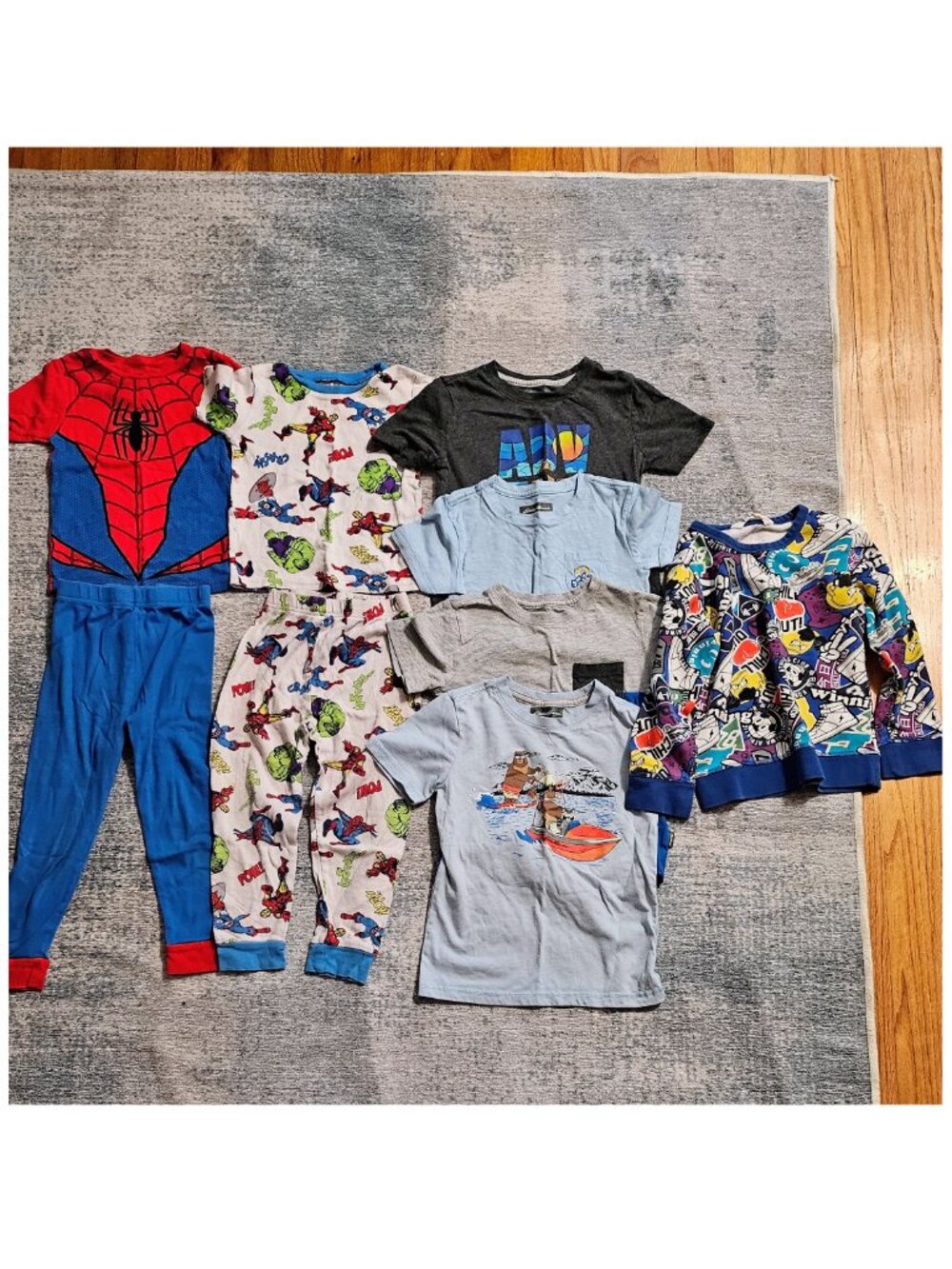 Assorted Kids Pajama and Tee Bundle - Blue, Gray, Black, Multicolor, Size 5-6